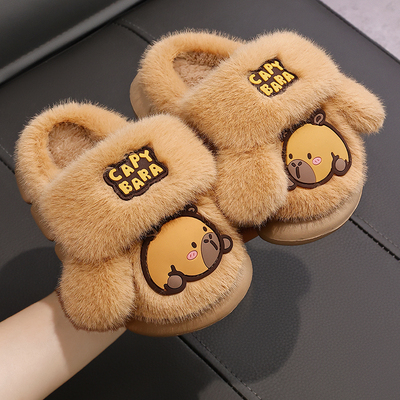 卡比巴拉儿童棉拖鞋男童秋冬新款防滑加绒厚亲子成人情侣居家保暖