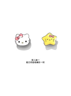 可爱卡通KT猫耳钉ins少女新软萌耳饰甜美纯银针百搭无耳洞耳夹新