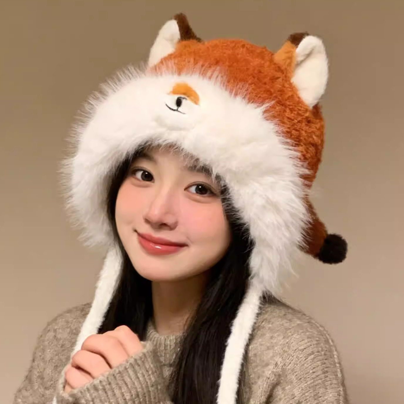 可爱尼克狐狸耳朵毛绒雷锋帽子女