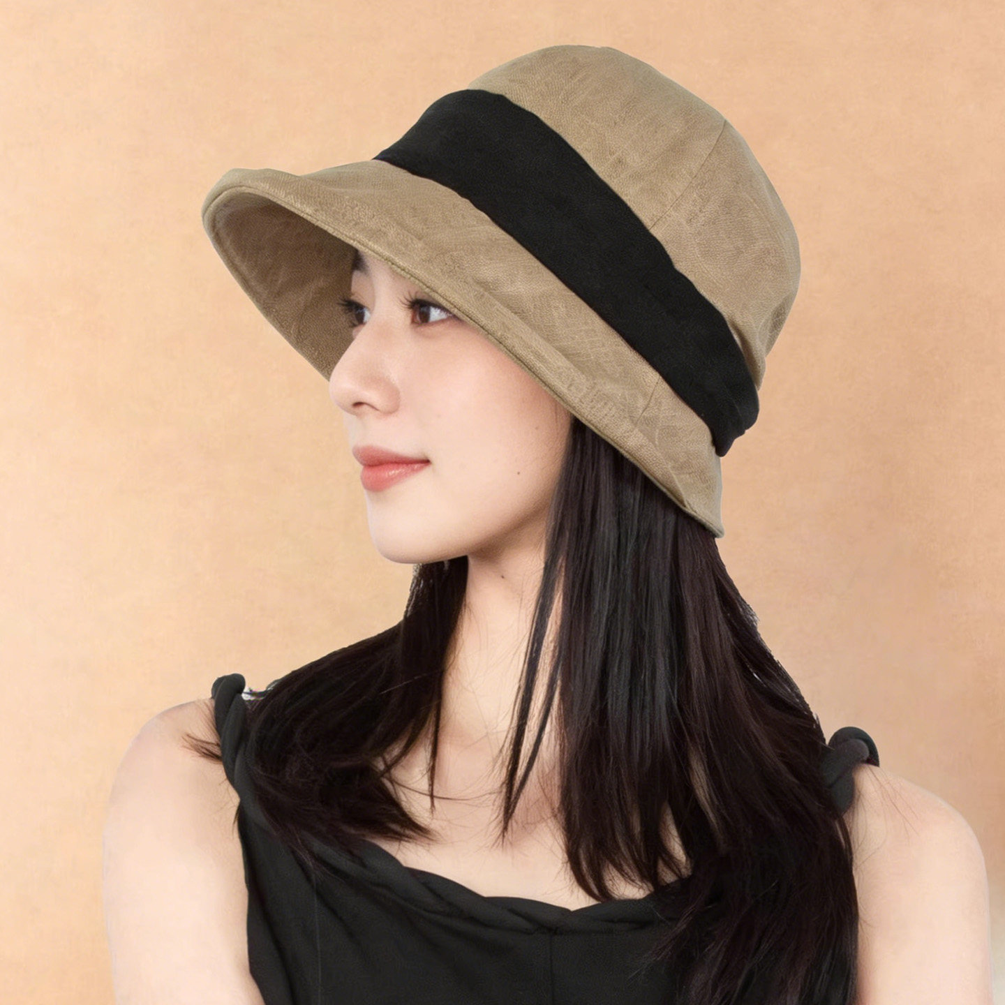 帽子女款2026新款亚麻渔夫帽春夏季防晒帽大头围显脸小盆帽遮阳帽