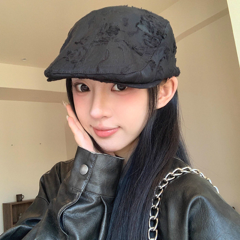 新款国风提花时尚破洞前进帽子女