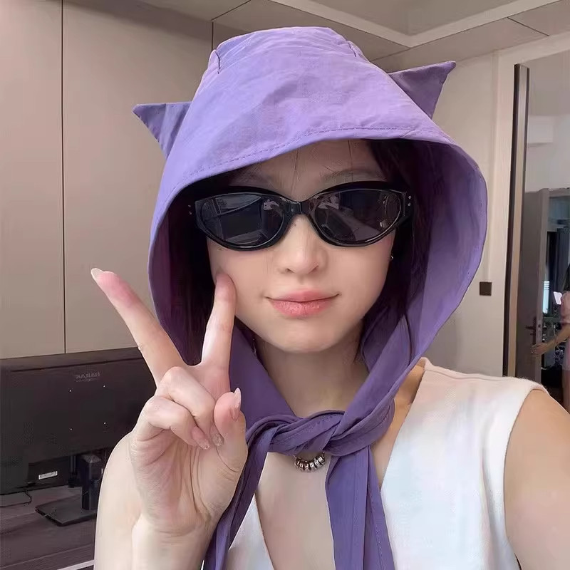 日系小恶魔绑带遮阳帽子女夏季薄款防晒速干大檐显脸小百搭头巾帽