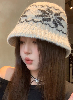 韩系复古费尔岛针织百搭渔夫帽女