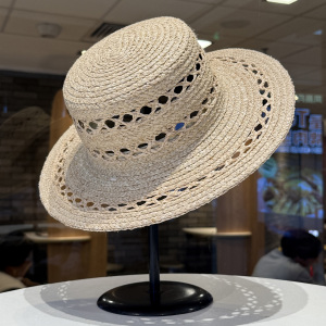 法式镂空编织平顶遮阳帽沙滩帽子女款2026新款防晒帽海边度假草帽