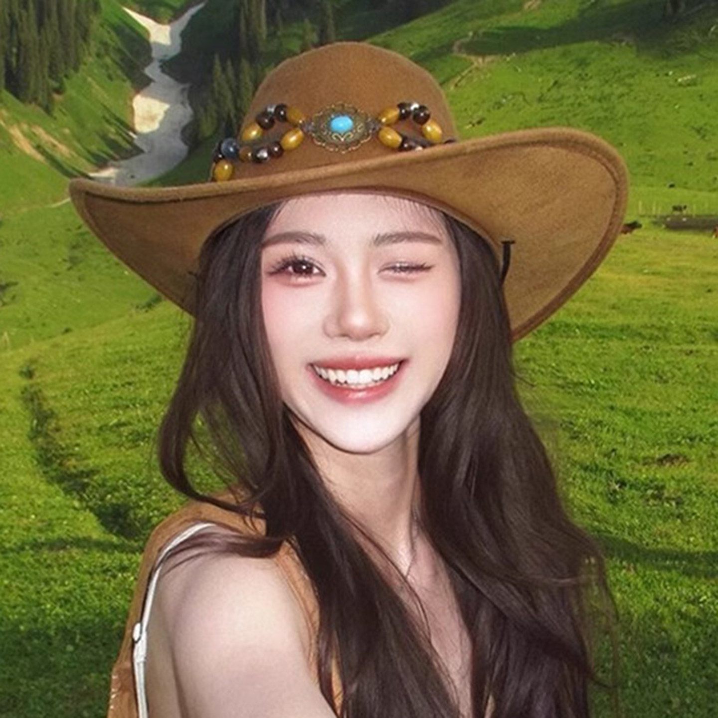 夏季西部牛仔女防晒宽檐帽