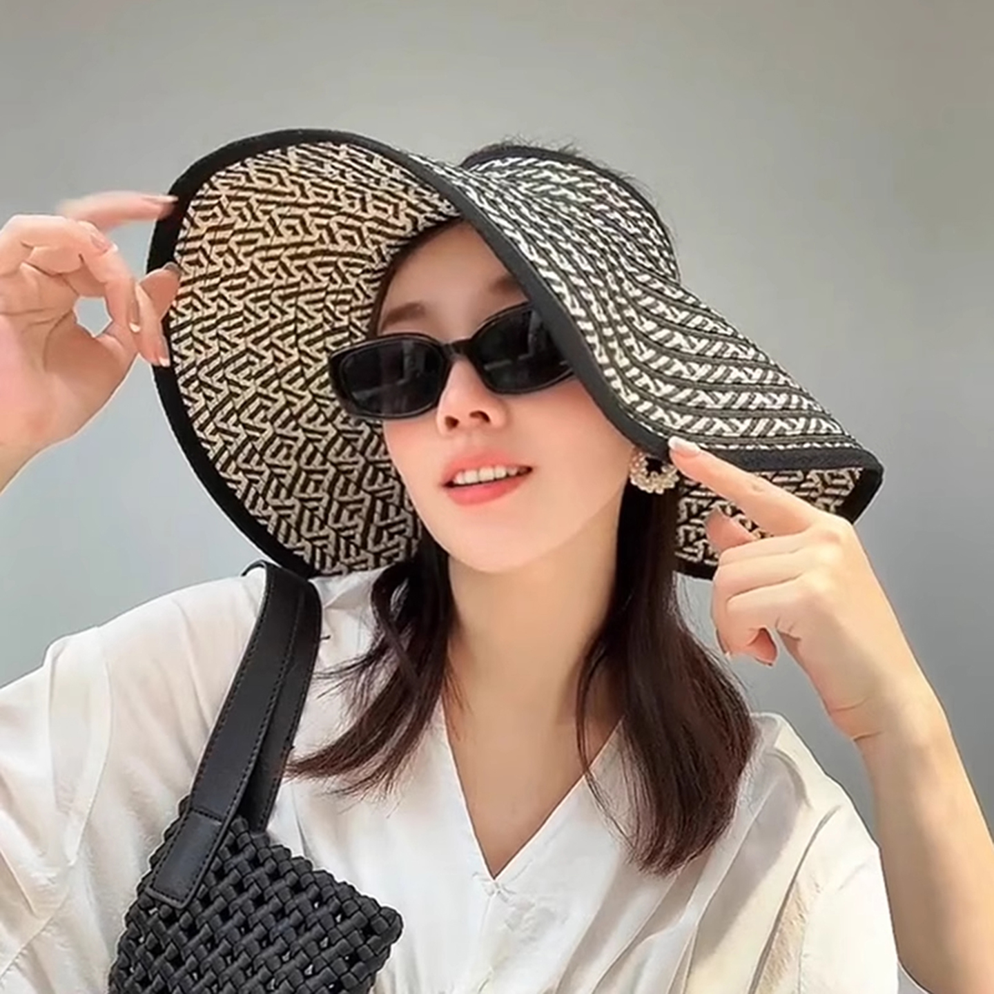 夏季大帽檐遮阳防晒帽子女防紫外线显脸小大头围户外可折叠空顶帽