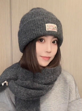 韩版针织毛线灰色堆堆帽子女秋冬保暖护耳冷帽大头围显脸小包头帽