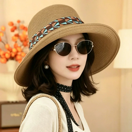 草编帽子女款2026新款大檐防晒帽遮阳帽海边度假太阳帽可折叠草帽