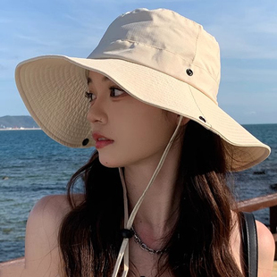 西部牛仔渔夫帽子女夏季户外登山遮阳防晒紫外线便携带大帽檐帽子
