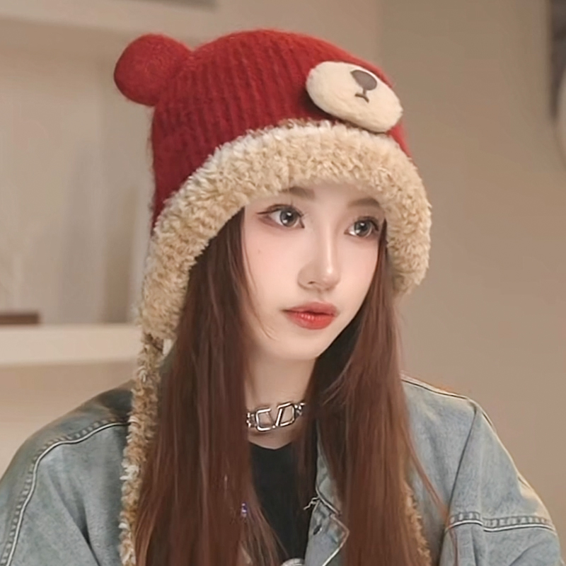 针织帽出游甜美可爱女春秋冬小熊
