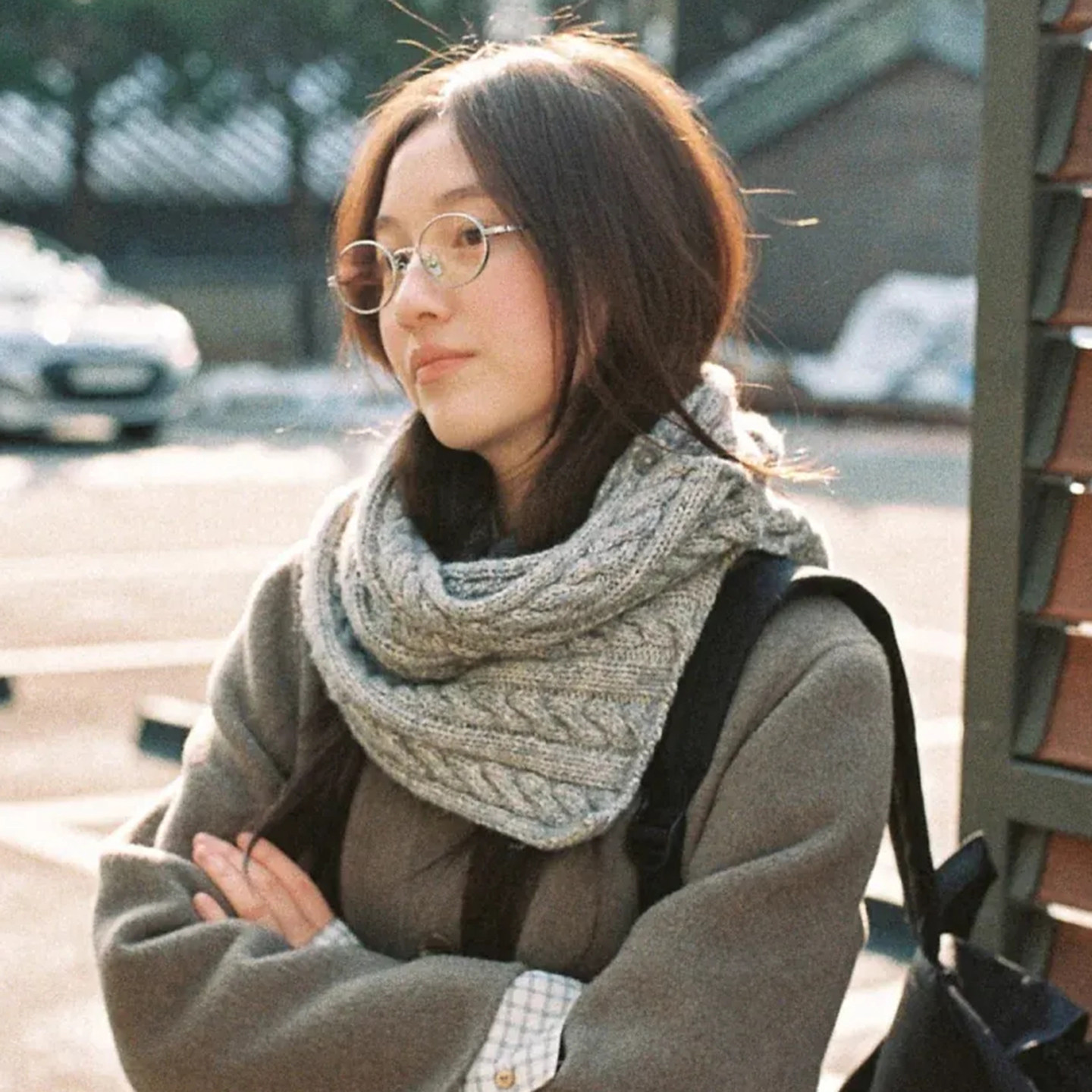 李锦华同款韩系文艺复古手工针织围巾女冬季2026新款百搭麻花围脖