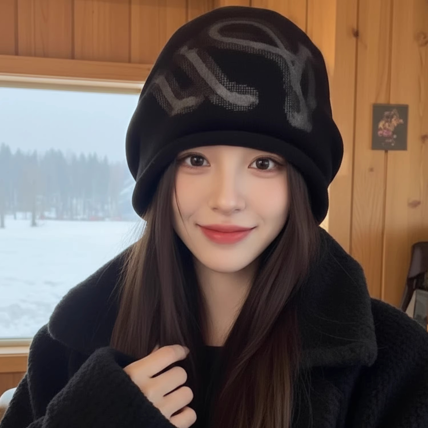 2025新款韩版复古卷边针织堆堆帽