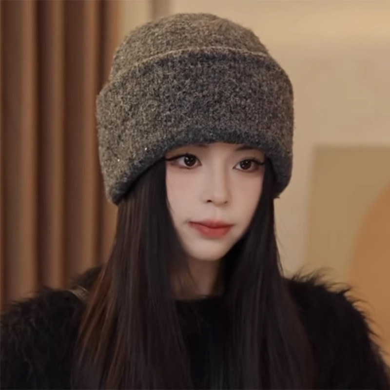 大头围堆堆帽子女2025秋冬新款时尚亮片针织帽百搭显脸小毛线帽男