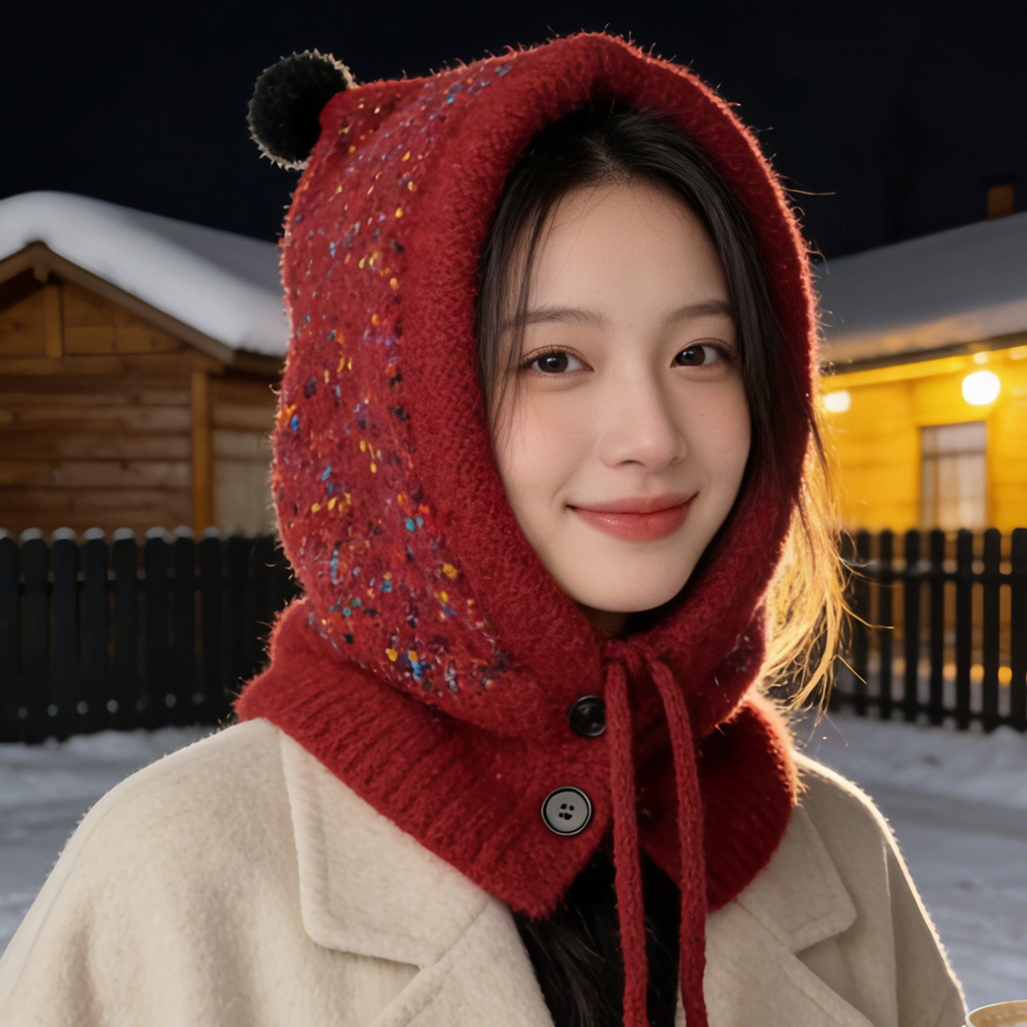 红色针织加厚保暖巴拉克拉法帽女