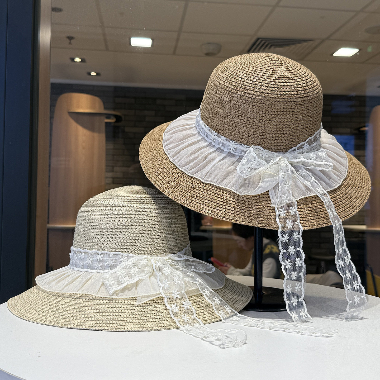 蕾丝草编帽子女款2026新款夏大檐防晒帽海边度假遮阳帽显脸小草帽