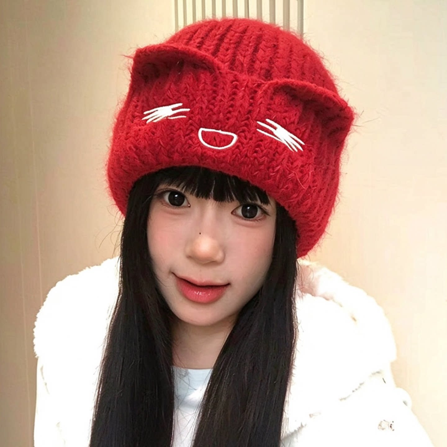 冬季可爱猫咪耳保暖显脸小针织帽