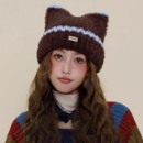 日系甜美可爱猫耳朵毛绒帽子女2025新款 保暖护耳显脸小针织帽 冬季