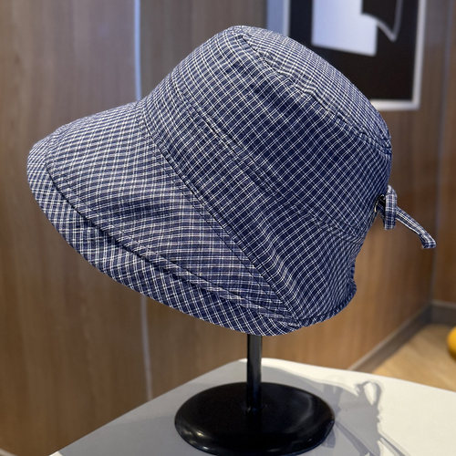 女夏新款格子卷边防晒渔夫帽