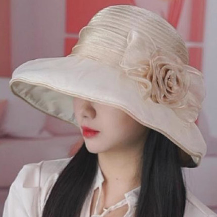 2026新款花朵网纱大帽檐防晒帽子女欧根纱遮阳透气遮脸太阳渔夫帽