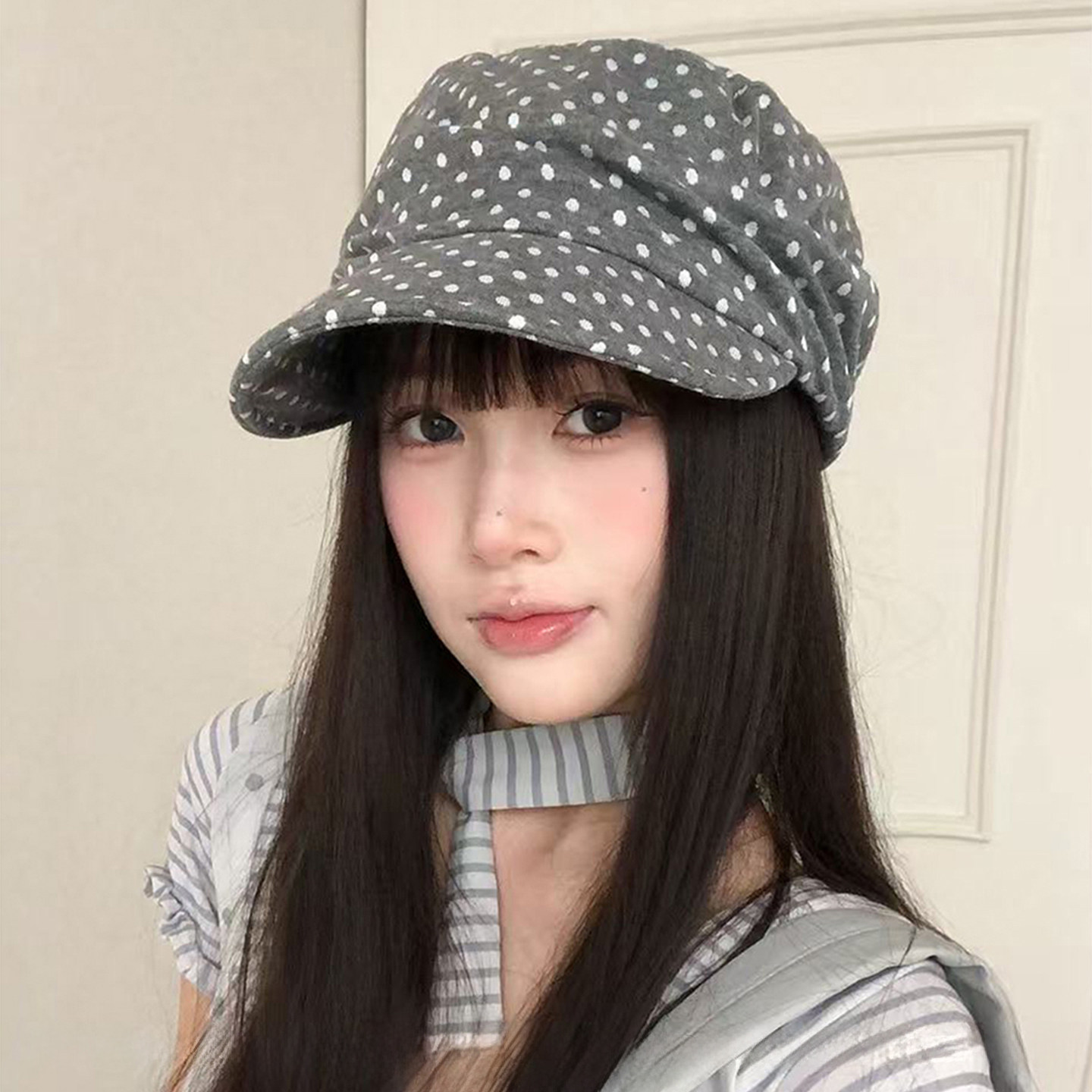 秋季女款波点显脸小八角贝雷帽
