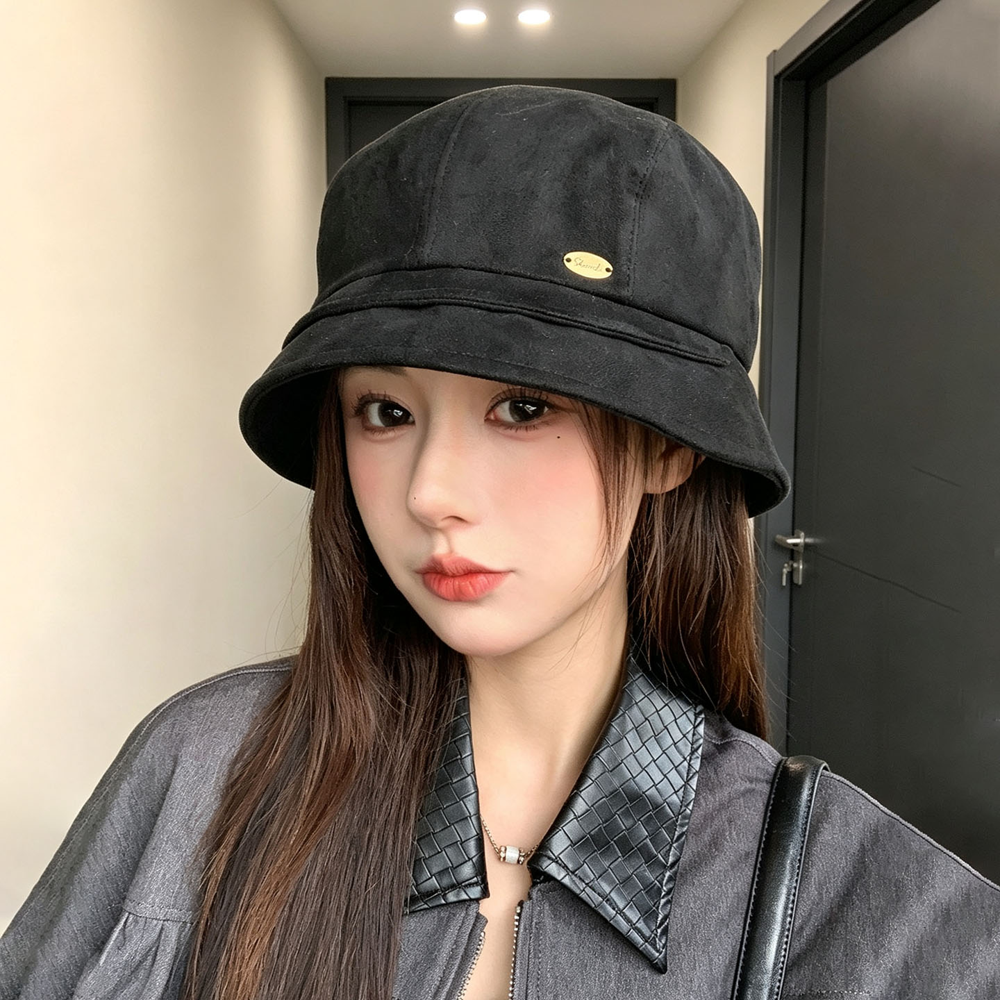 老钱风鹿皮绒渔夫帽显脸小秋季女