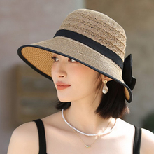蝴蝶结遮阳帽子女百搭大帽檐夏防紫外线遮阳防晒帽太阳草帽显脸小