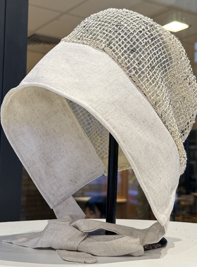 亚麻镂空拼接渔夫帽夏季帽子女款户外防晒帽遮阳帽透气复古堆堆帽