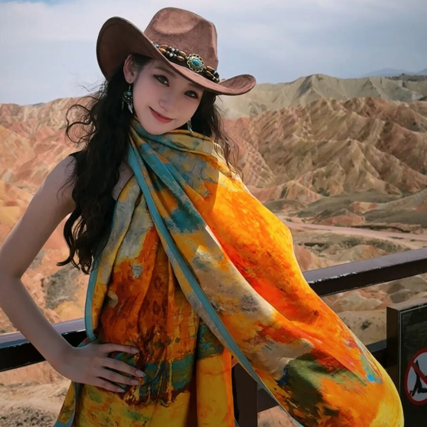大西北七彩丹霞沙漠旅行拍照民族风丝巾沙滩多功能披肩防晒头巾