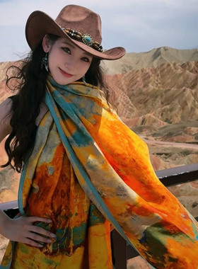 大西北七彩丹霞沙漠旅行拍照民族风丝巾沙滩多功能披肩防晒头巾