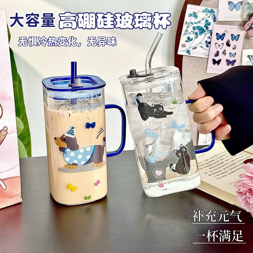 ins卡通高硼硅方形玻璃杯