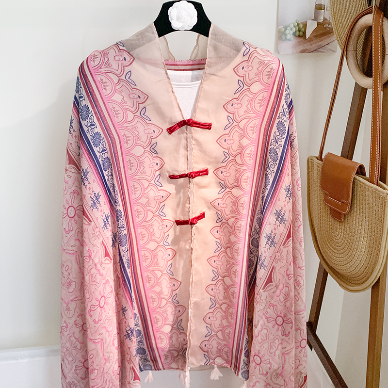 中式盘扣民族风披肩女云南青海新疆西藏旅游拍照透气纽扣披风斗篷