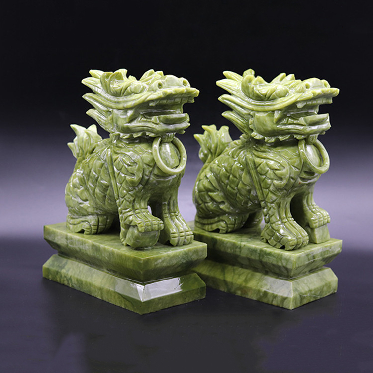 天然玉石麒麟摆件大号一对客厅