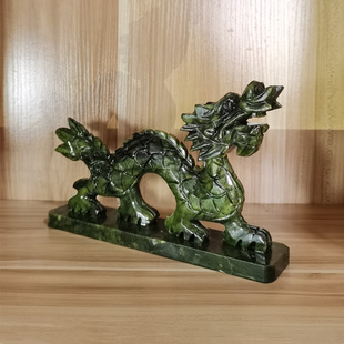 风水天然玉石青龙摆件桌面工艺品招财镇宅吉祥物生肖绿色岫玉摆件