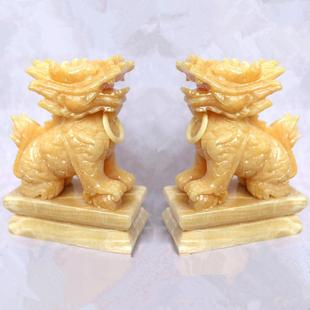 天然玉石麒麟摆件一对办公室客厅招财镇宅家居工艺品公母大号小号