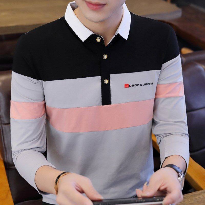 南极人男士长袖T恤秋季打底衫有领polo衫大码修身衣翻领纯棉