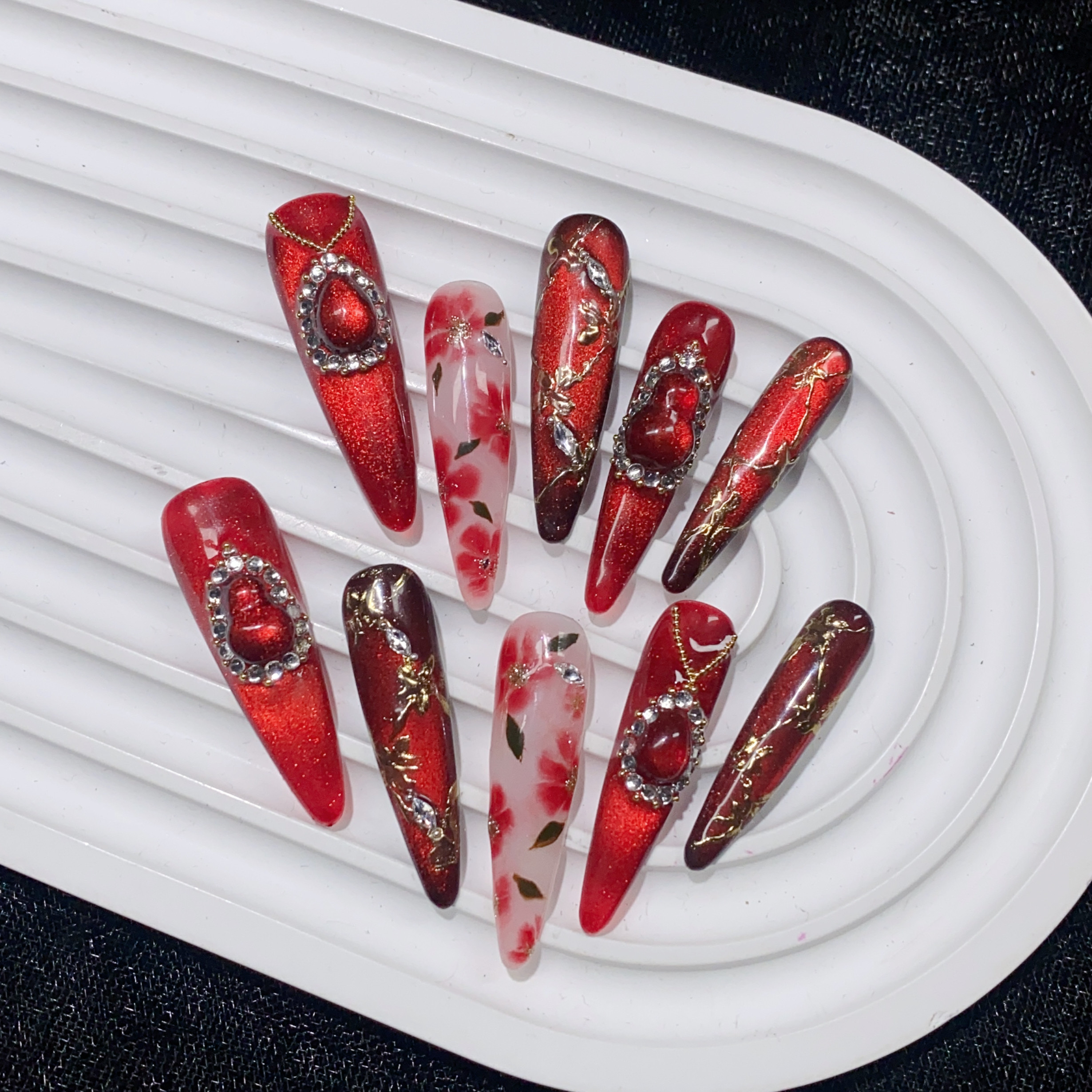 【福禄金枝】手绘猫眼捏捏穿戴甲长尖款纯手工定制美甲复古风高级,彩妆/香水/美妆工具,穿戴甲/甲片,淘宝优惠券,粉丝福利购,淘宝优惠卷