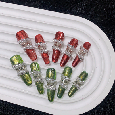 新年珠翠手工珍珠穿戴甲高级感