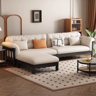 法式复古布艺沙发客厅三人位小户型转角中古风北欧美式全实木沙发