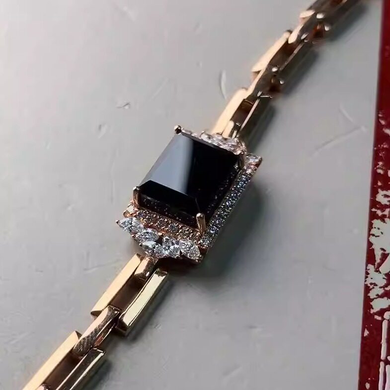 闲置翡翠回血缅甸天然翡翠A货18K金冰种墨翠手链时尚精美百搭