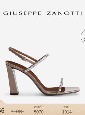 【臻选特惠】Giuseppe Zanotti GZ女士优雅方头水钻粗高跟凉鞋