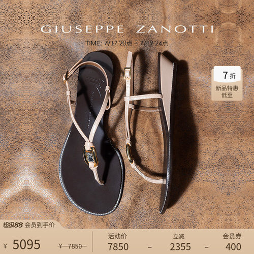 【新品特惠】Giuseppe ZanottiGZ女士水钻细带坡跟夹趾平底凉鞋