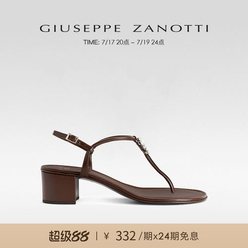 【24期免息】Giuseppe ZanottiGZ女士粗跟水钻夹趾凉鞋