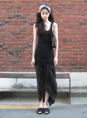 HEYOUNGIRL娜恩同款高级感黑色网纱吊带连衣裙气质叠穿感修身长裙