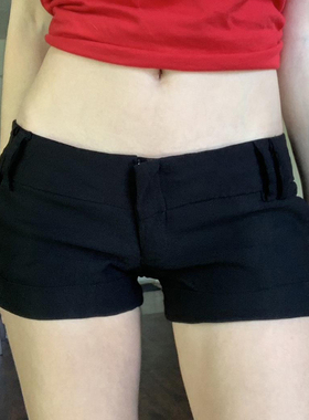 HEYOUNGIRL美式复古简约黑色低腰休闲短裤基础百搭修身显瘦热裤女