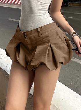 HEYOUNGIRL性感辣妹褶皱设计棕色花苞裙街头风百搭显瘦A字短裙夏