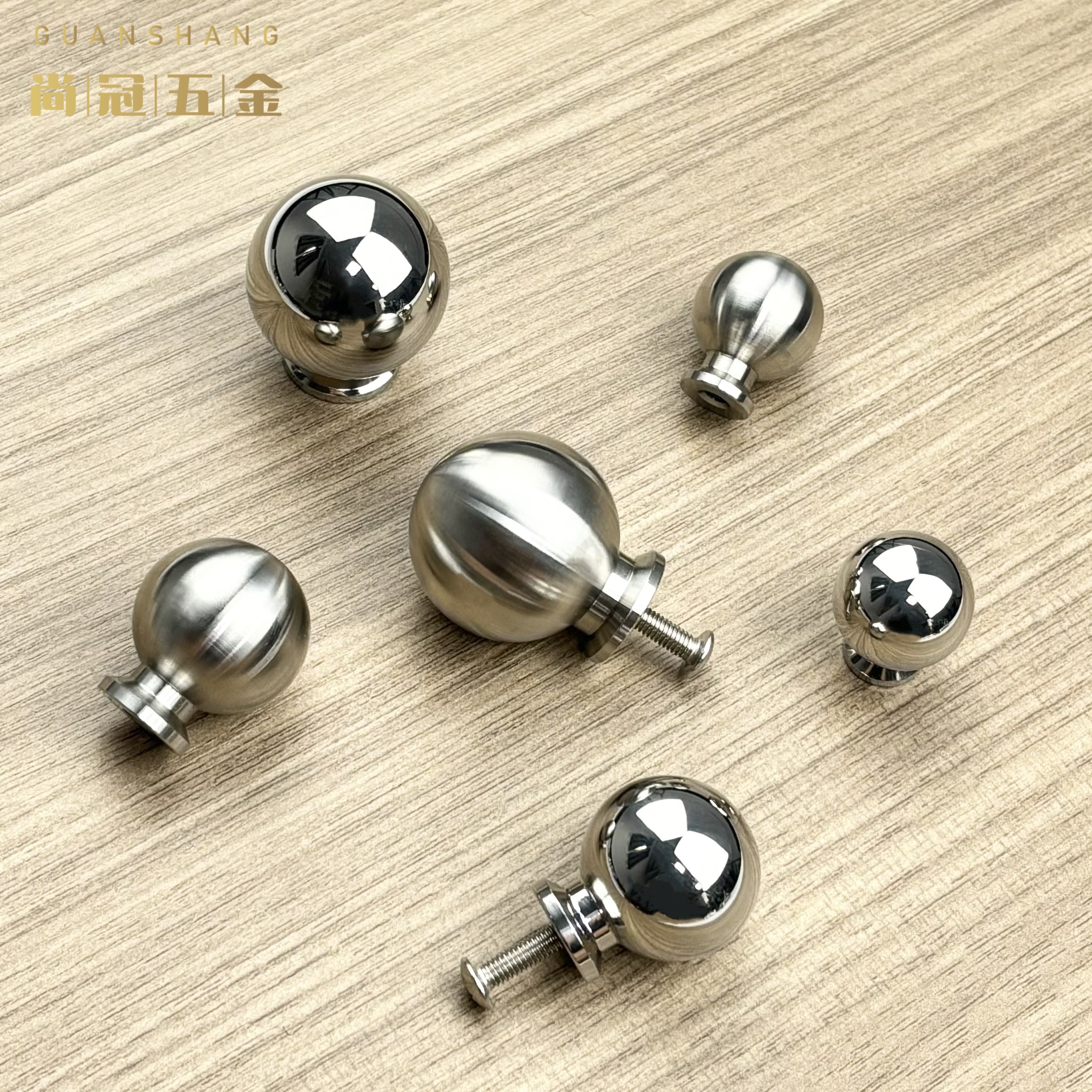 304不锈钢单孔圆形圆球衣柜门抽屉家具小拉手现代简约亮粒状把手