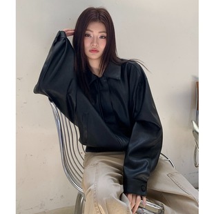 实拍2025秋冬新款 设计感重工复古黑色夹克宽松廓形皮衣外套女潮