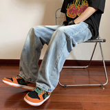 复古高街美式百搭阔腿宽松直筒牛仔裤4BK420-P50控78，男装牛仔裤，星座515