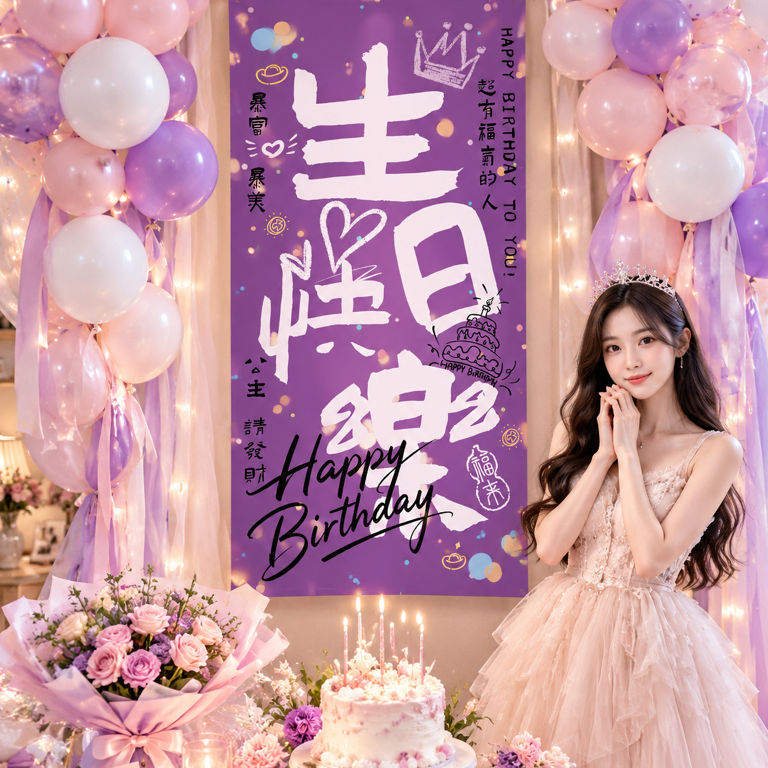 生日场景布置装饰十14岁女孩气氛围18岁成人礼条幅派对仪式背景布