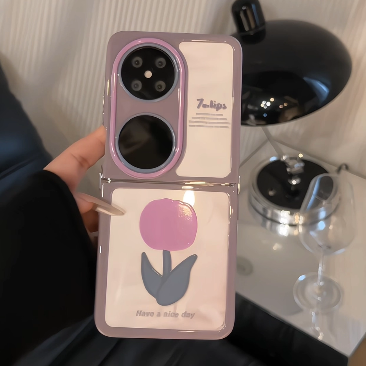 ins风可爱适用华为pocket2折叠奶油手机壳新款p60折叠屏保护套P50POCKET超薄pocketS全包防摔紫色郁金香